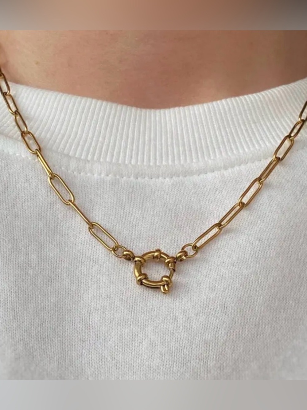 New! 18K Gold Plated Paperclip Chain Necklace with Spring Ring